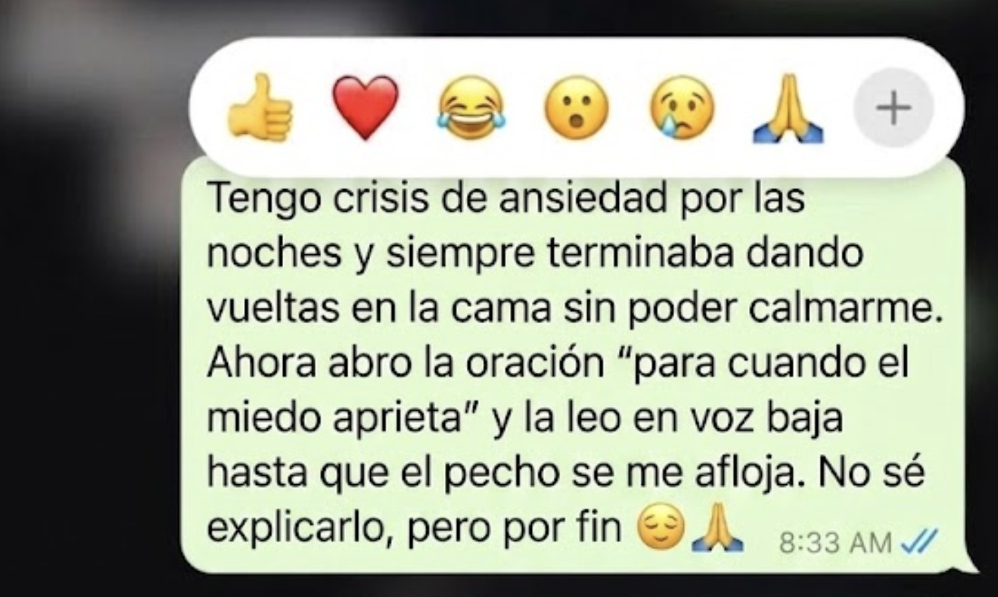 Captura de un testimonio sobre 100 Oraciones que Mueven el Cielo